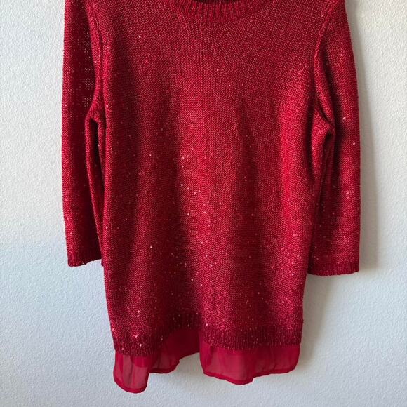 Tunic red sparkly sequin sweater - Picture 4 of 6